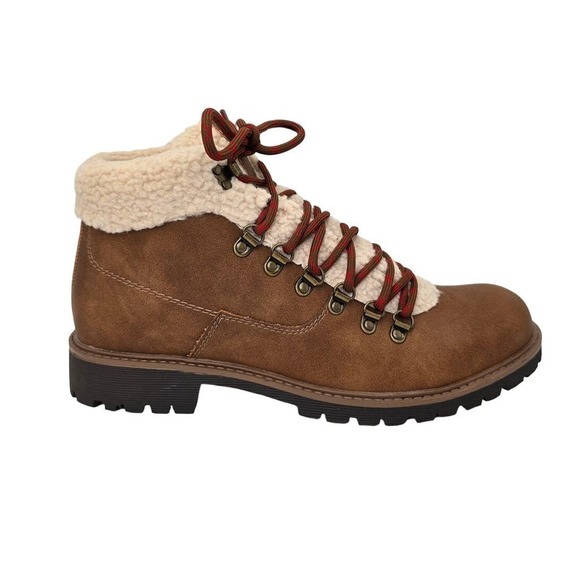 Sun + Stone Glenn Brown Faux Leather Sherpa Trim Memory Foam Boots Mens 12M - Picture 2 of 9